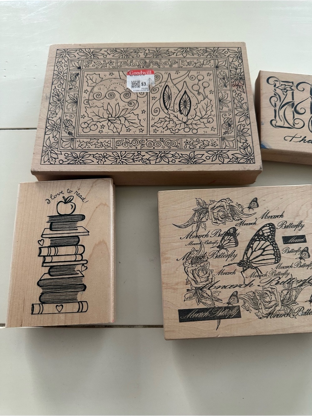 Lot of 60+ Wooden Decorative Rubber Stamp Set - leaves,floral,Christmas,bears